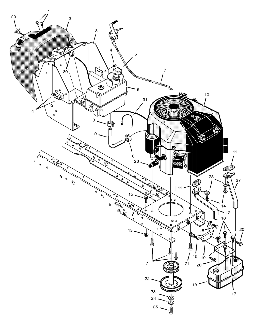 Engine Mount Diagram and Parts List for 525607X692A 2001 Briggs and Stratton Lawn Tractor